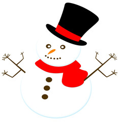 Merry Christmas with Snowman wearing Hat and Scarf Character icon clipart cartoon