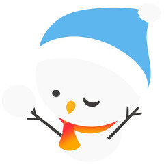 Merry Christmas with Snowman wearing Blue Santa Hat and Scarf Character icon clipart cartoon