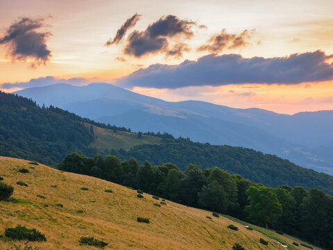 carpathian countryside in summer. mountains of svydovets range. clouds on the sky in evening light