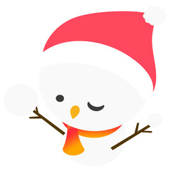 Merry Christmas with Snowman wearing Santa Hat and Scarf Character icon clipart cartoon