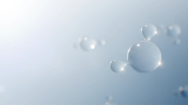 H2O Molecule Fluid Dynamics: Floating H2O Bubble Molecules in a Mesmerizing Water Substance Video Background 3D render Still Camera