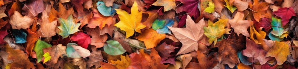 Fototapeta na wymiar Beautiful autumn background of a colorful array of fallen leaves. Generative AI