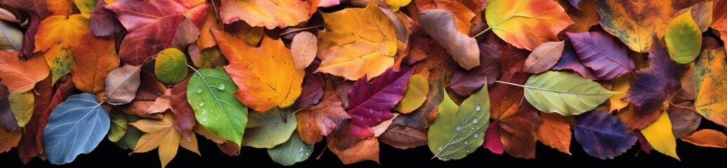 Naklejka na ściany i meble Beautiful autumn background of a colorful array of fallen leaves. Generative AI