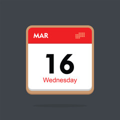 wednesday 16 march icon with black background, calender icon