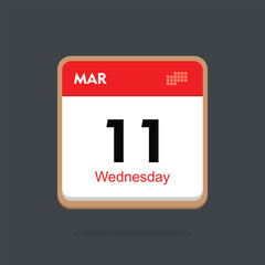wednesday 11 march icon with black background, calender icon