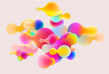 Fluid colorful bubbles on white background. Abstract 3D geometric composition