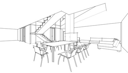 Modern house sketch 3d rendering
