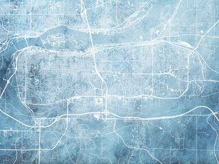 Illustration of a map of the city of  Moline Illinois in the United States of America with white roads on a icy blue frozen background.