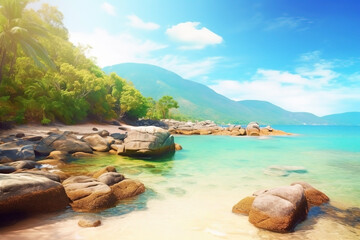 Summer beach landscape. Vacation background. Ai generated