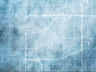 Illustration of a map of the city of  Muskogee Oklahoma in the United States of America with white roads on a icy blue frozen background. - obrazy, fototapety, plakaty