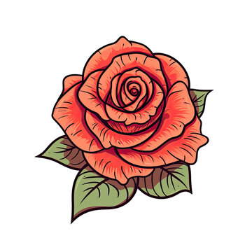  PNG rose in cartoon style, isolated transparent background, generative ai