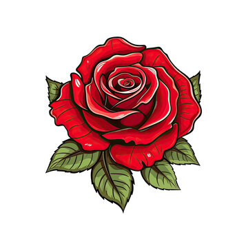  PNG rose in cartoon style, isolated transparent background, generative ai