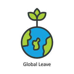Global Leave Vector Fill outline Icon Design illustration. Nature and ecology Symbol on White background EPS 10 File