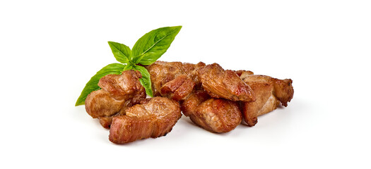 Shish kebab, BBQ meat, Isolated on white background.
