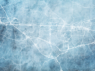 Illustration of a map of the city of  O'Fallon Missouri in the United States of America with white roads on a icy blue frozen background.