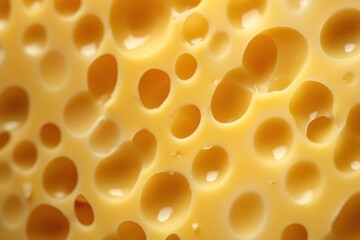 Cheese texture of a yellow cheese with holes cut. AI generated