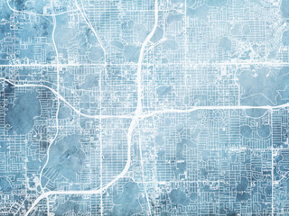 Fototapeta premium Illustration of a map of the city of Orlando Florida in the United States of America with white roads on a icy blue frozen background.