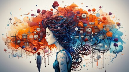 Colourful Illustration Person Unveiling the Schizophrenic Mind: Illustrating the Journey of Perception and Struggle