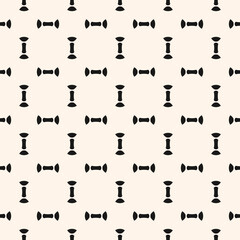 Vector minimalist seamless pattern, abstract monochrome texture with simple geometric shapes, grid. Black and white minimal background. Modern repeated geo design for print, decor, textile, wallpaper