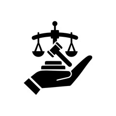 justice scales icon  and hand vector 