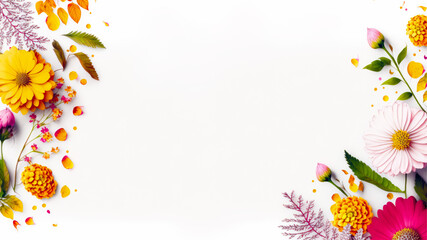 Obraz premium Frame of wildflowers on white. Chamomile flowers. Copy space.