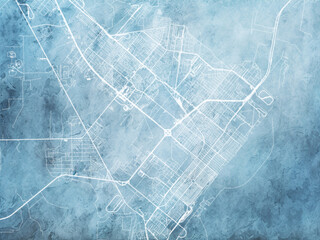 Illustration of a map of the city of  Port Arthur Texas in the United States of America with white roads on a icy blue frozen background.