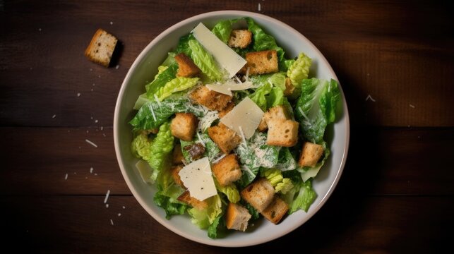 top down view of caesar salad  - food photography
