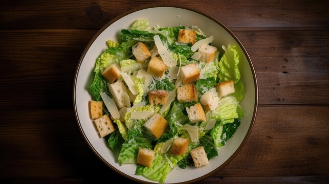 top down view of caesar salad  - food photography