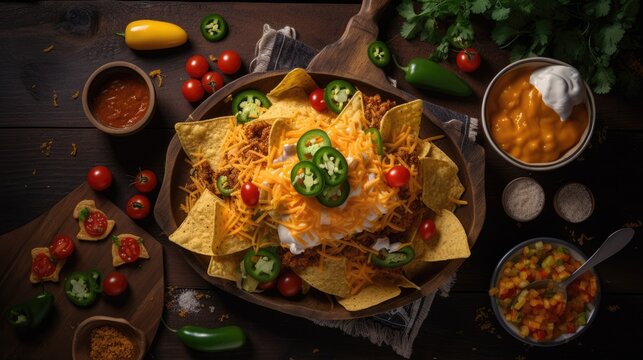 top down view of cheese nachos  - food photography