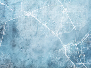 Illustration of a map of the city of  Port Charlotte Florida in the United States of America with white roads on a icy blue frozen background.