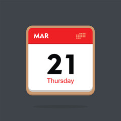 thursday 21 march icon with black background, calender icon