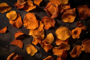 top down view of sweetpotato chips  - food photography