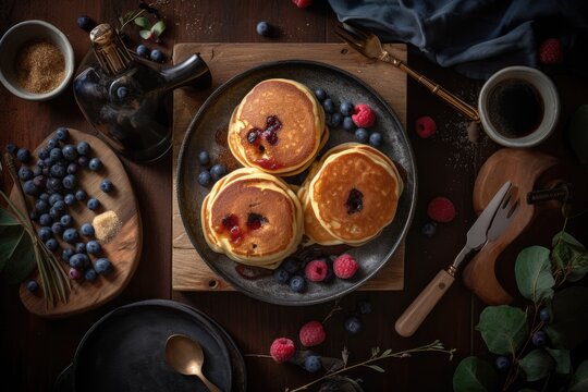 top down view of American Pancakes  - food photography
