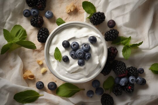 top down view of a greek yogurt  - food photography