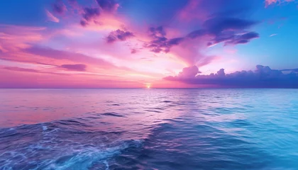 Abwaschbare Fototapete Bereich Sunrise over the sea and nice beach in purple color. Generative AI
