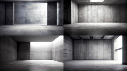 Empty dark room interior collection. Generative ai design.