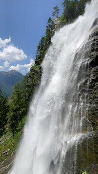 Stuibenfall waterfall bigest waterfall in Tirol in the Ötztal  valley in Tyrol Austria during a beautiful springtime day in the Alps.