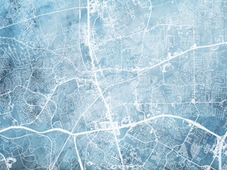Illustration of a map of the city of  Round Rock Texas in the United States of America with white roads on a icy blue frozen background.