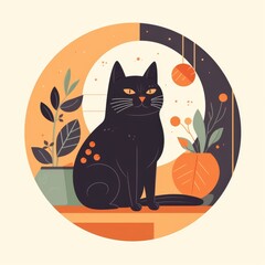 Flat style a cat day, vector illustration