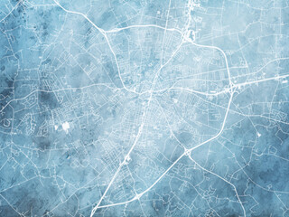 Illustration of a map of the city of  Salisbury Maryland in the United States of America with white roads on a icy blue frozen background.