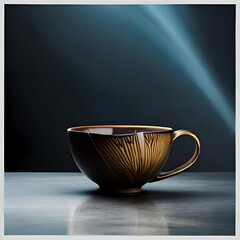 Discover the allure of Kintsugi pottery with this mesmerizing image of a beautifully crafted cup, delicately illuminated in the darkness. Embracing the ancient art of repairing broken ceramics with go