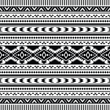 Native pattern design in tribal Navajo Aztec style. Seamless ethnic pattern design for fabric print. Black and white colors.