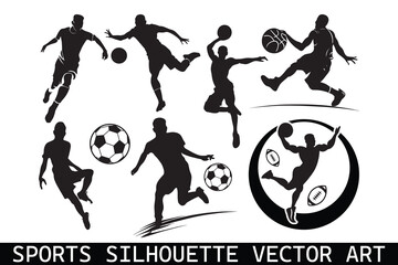 Sports Silhouettes vector bundle, Football Silhouettes bundle, American football player silhouette bundle design, Sports player vector silhouette pack.