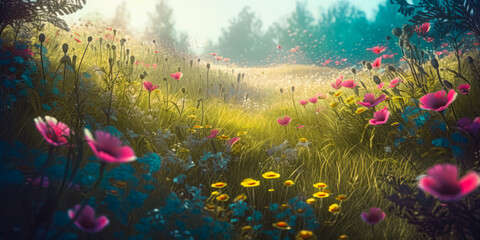 flower meadow in spring lanscape photography concept