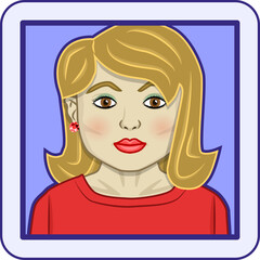 Avatar profile pic of woman with honey blonde hair, brown eyes and light olive skin. Latino, Hispanic or Mediterranean ethnicity. Vector illustration.