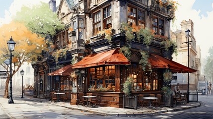 Fototapeta premium Old coffeeshop on the cities of London and paris