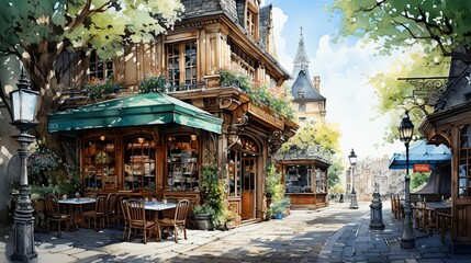 Obraz premium Old coffeeshop on the cities of London and paris