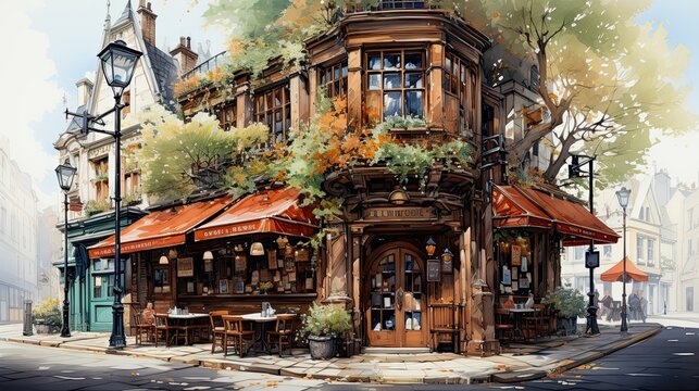 Old coffeeshop on the cities of London and paris