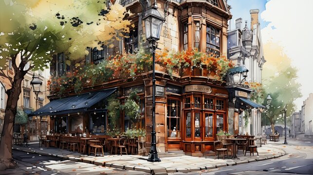 Old coffeeshop on the cities of London and paris