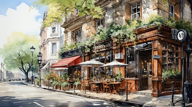 Old coffeeshop on the cities of London and paris